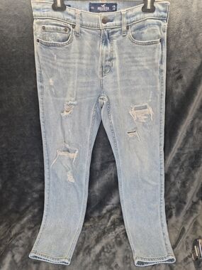 Men’s Hollister Epic Flex Jeans 30x32 Crop Tapered Ripped Distressed Light Wash